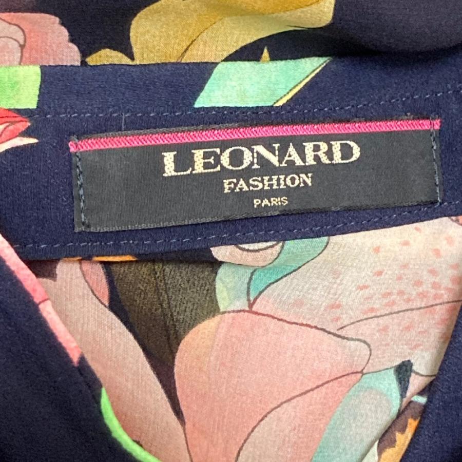 レオナール　シルク長袖シャツ ネイビー ピンク フラワープリント LEONARD FASHION 良品 レオナールファッション シルク フラワー