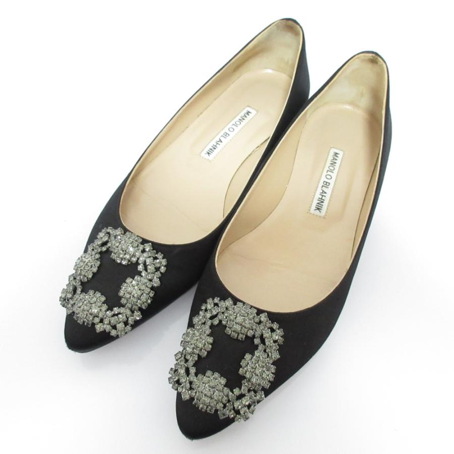 MANOLO BLAHNIK（マノロブラニク） 良品 ハンギシフラット サテン