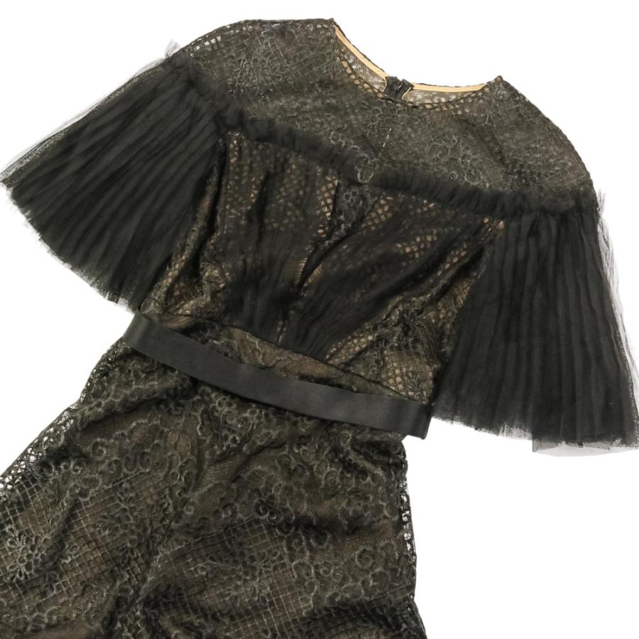 TADASHI SHOJI タダシショージ ドレス シアー フリル ワンピース Tadashi Shoji 美品 タダシショージ プリーツ レース フレアスリーブ