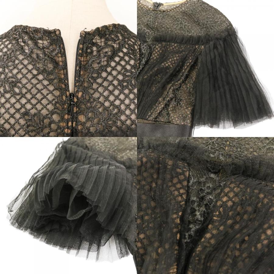 美品✨タダシジョージ ワンピース ドレス 総レース チュール 黒 シルバー ラメ Tadashi Shoji 美品 タダシショージ プリーツ レース フレアスリーブ