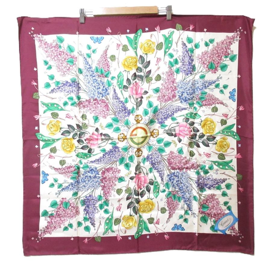 GUCCI 良品 オールドグッチ ヴィンテージ 花柄 シルク100％ 大判