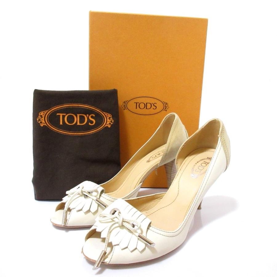 美品 TOD'S トッズ ゴンミーニ レザー タッセルフリンジ リボン