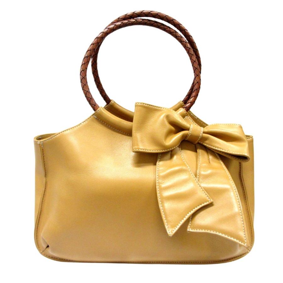 Kitamura 良品 キタムラ レザー リボン ハンド バッグ 編み込み