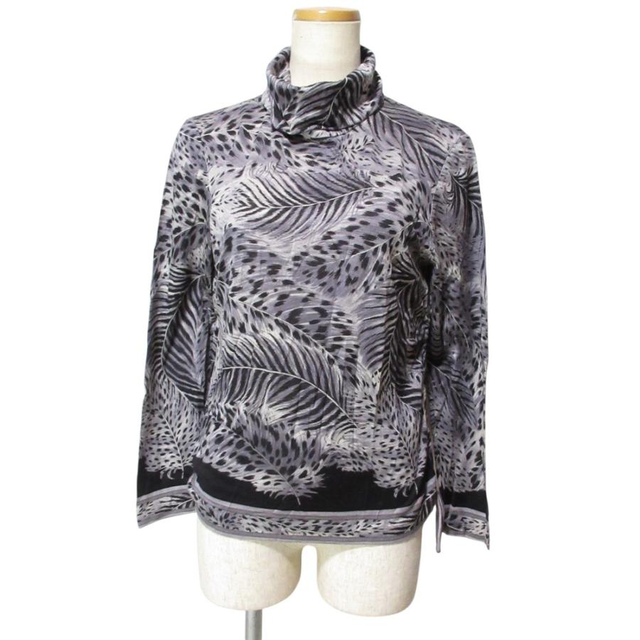 レオナール シルクウール トップス カットソー トトリムハート柄 黒地