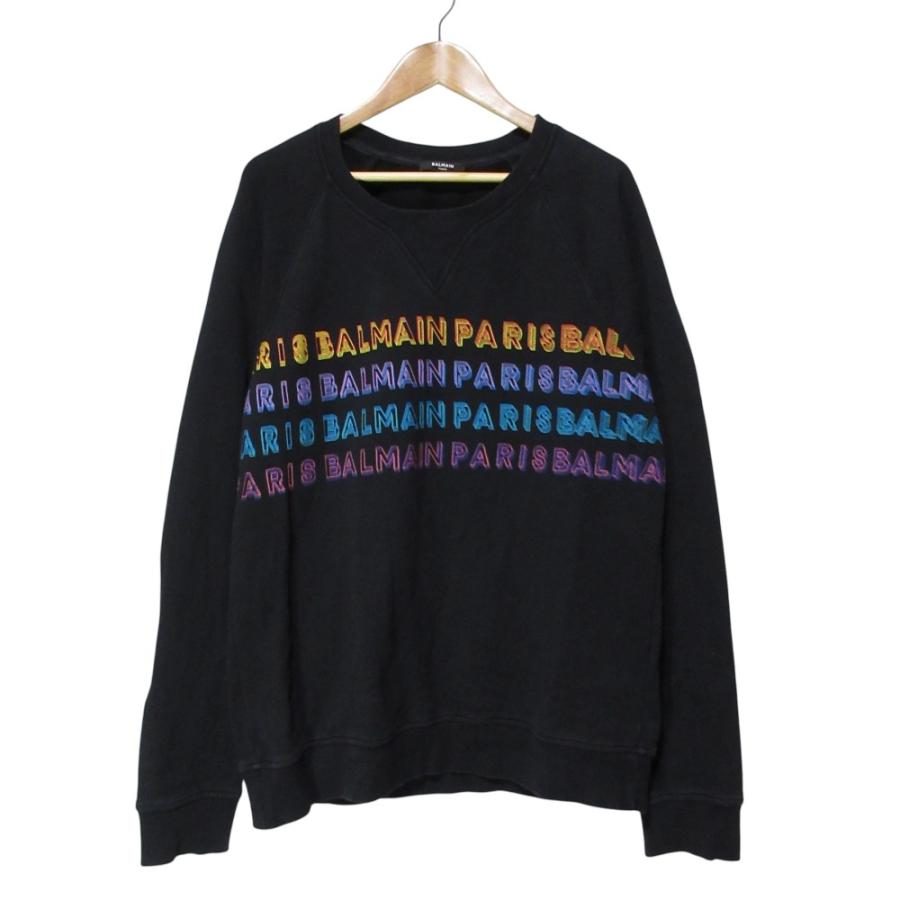 BALMAIN 良品 バルマン ロゴプリント クルーネック 長袖