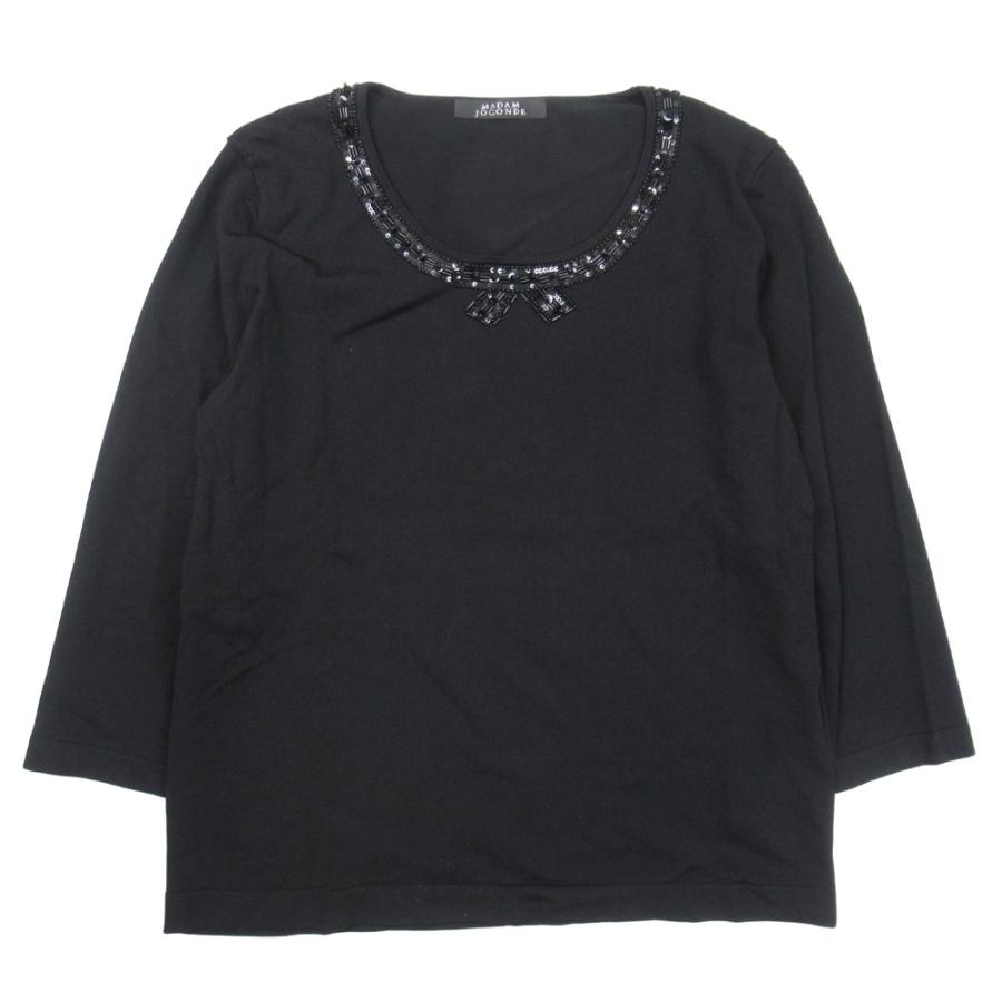 MADAM JOCONDE - 新品同様 MADAM JOCONDE マダムジョコンダ 七分袖 ハイゲージニット ビーズ ラウンドネック セーター カットソー 40 黒 ブラック レディース 古着 中古 USED MADAM JOCONDE 新品同様 マダムジョコンダ 七分袖 ハイゲージ