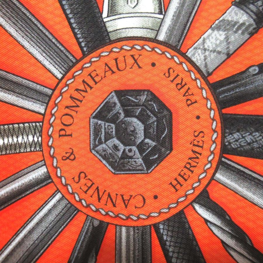 HERMES 美品 エルメス CANNES ET POMMEAUX 総柄 シルク100