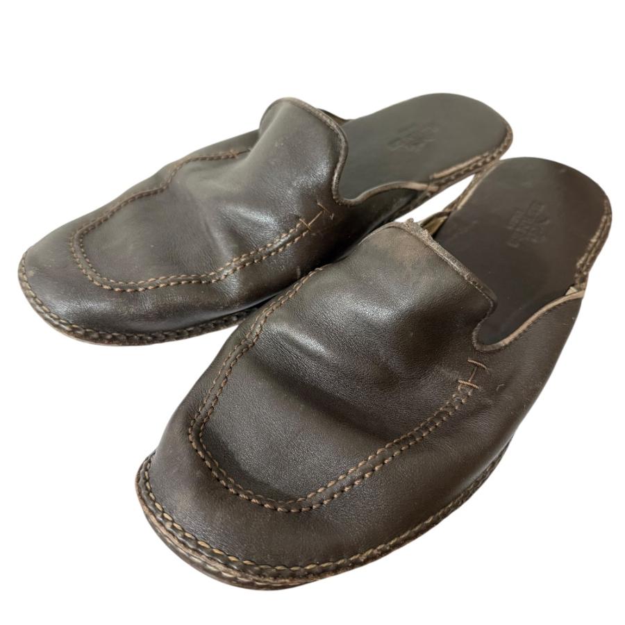 エルメス メンズルームシューズ HERMES 良品 エルメス レザー スリッパ ルームシューズ 39 24cm