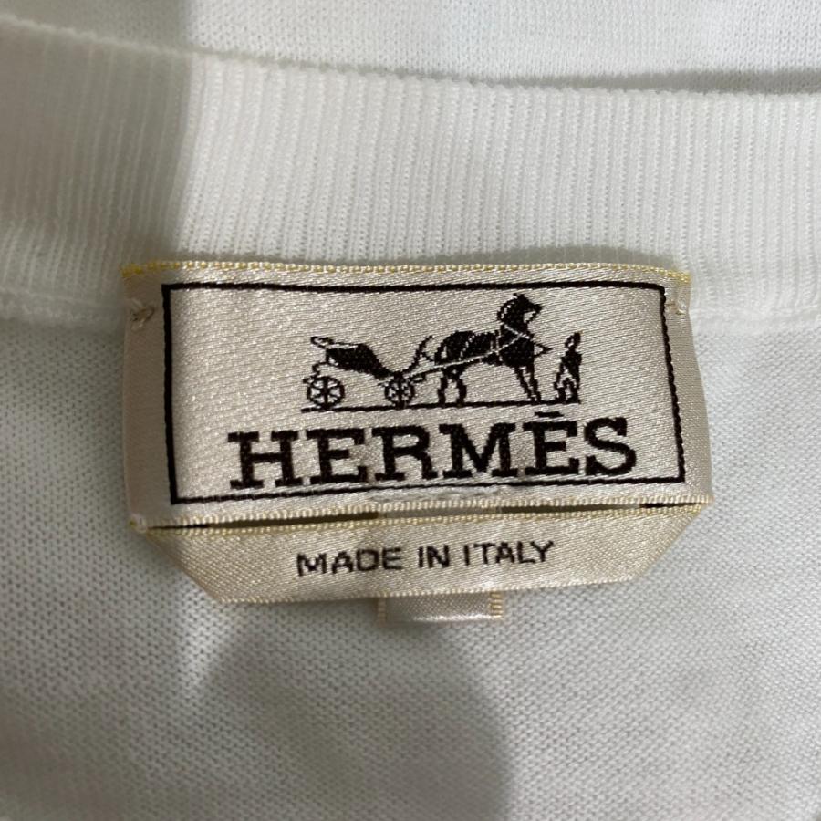 美品 23SS HERMES エルメス ステッチデザイン ロングスリーブ コットン サマーニット カットソー セーター M ホワイト メンズ 古着 中古_4