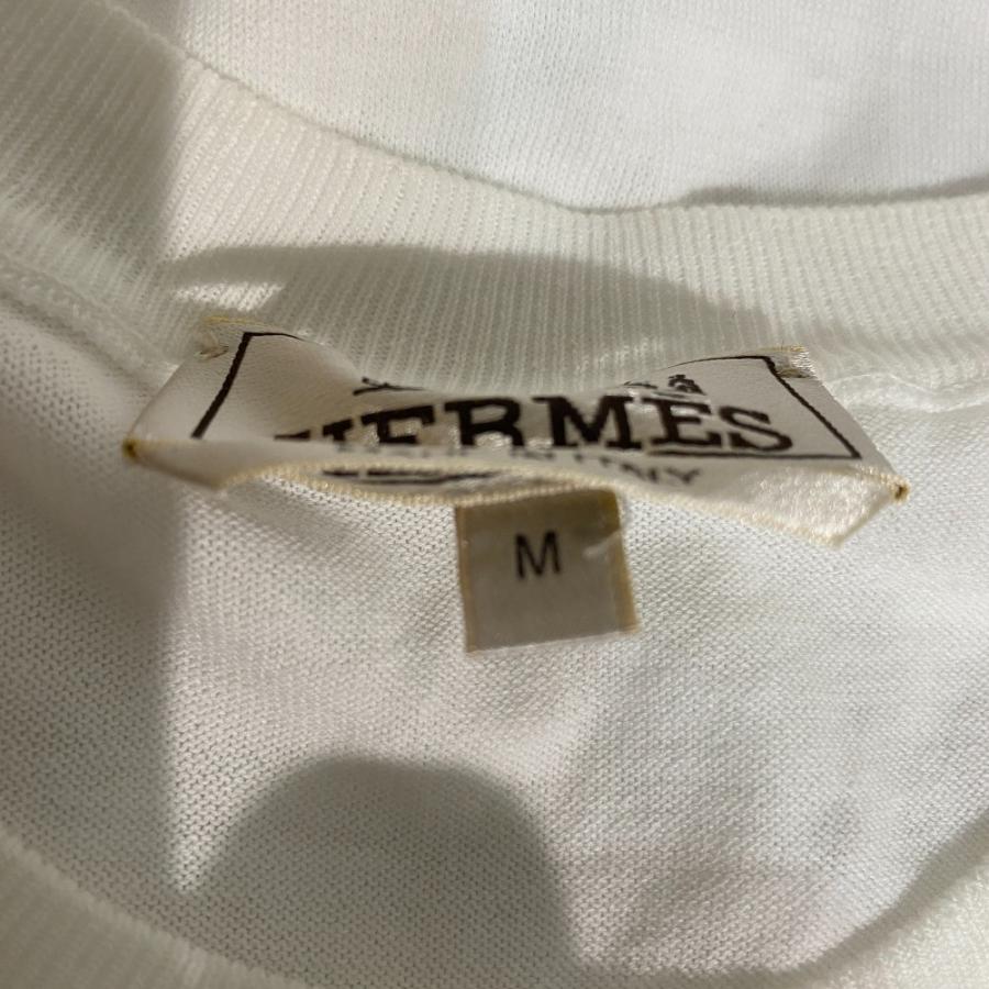 美品 23SS HERMES エルメス ステッチデザイン ロングスリーブ コットン サマーニット カットソー セーター M ホワイト メンズ 古着 中古_5