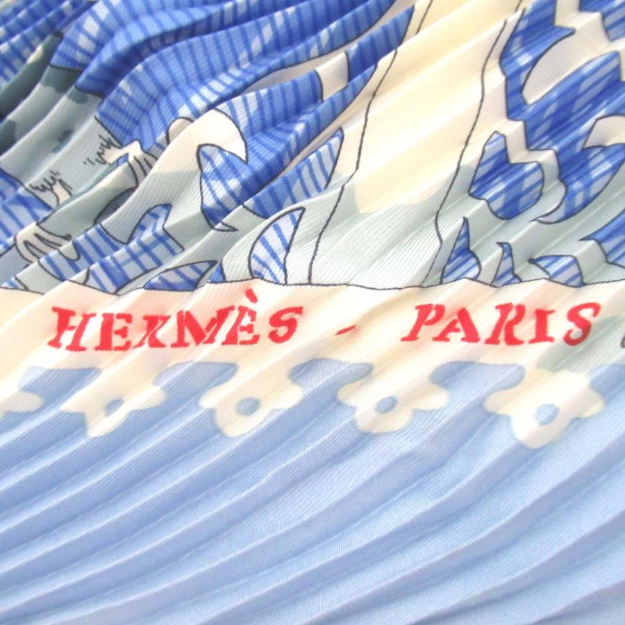 エルメス プリーツカレ VARANGUES ベランダ スカーフ ブルー マルチカラー シルク レディース HERMES 【中古】 HERMES（エルメス） 美品 VARANGUES ベランダ プリーツカレ シルク