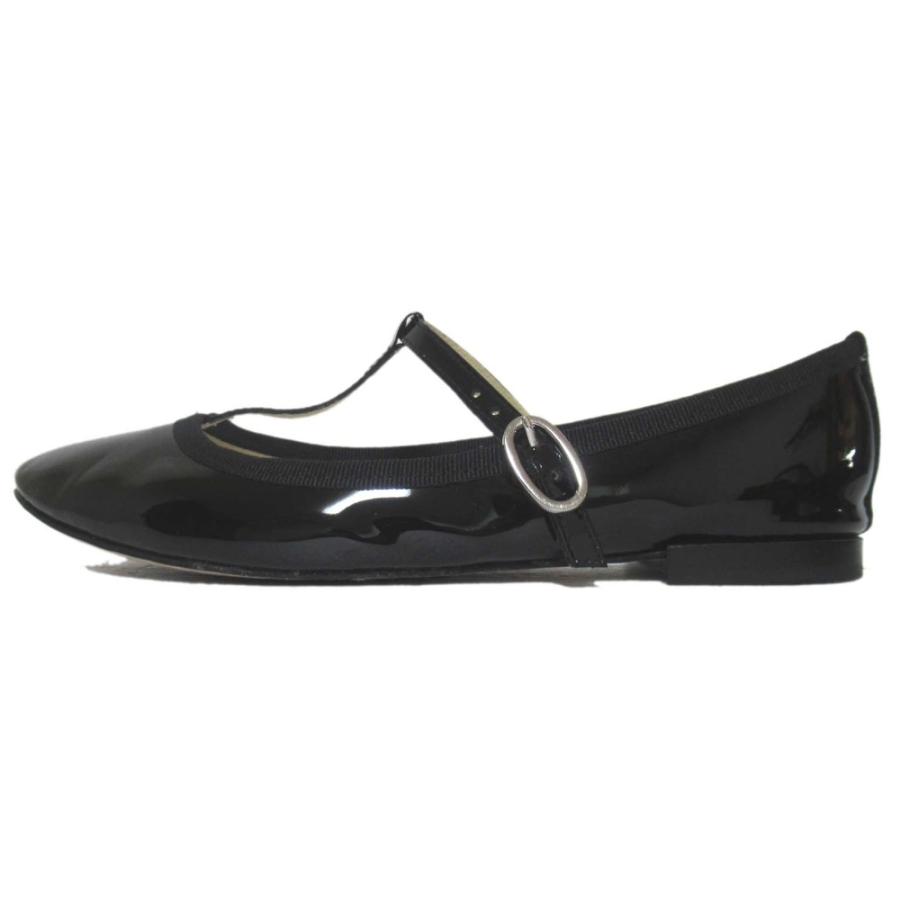 Repetto バンド付きフラットシューズ ブラック/シルバー　美品 repetto（レペット） 美品 Faustine Salome パテントレザー メリー