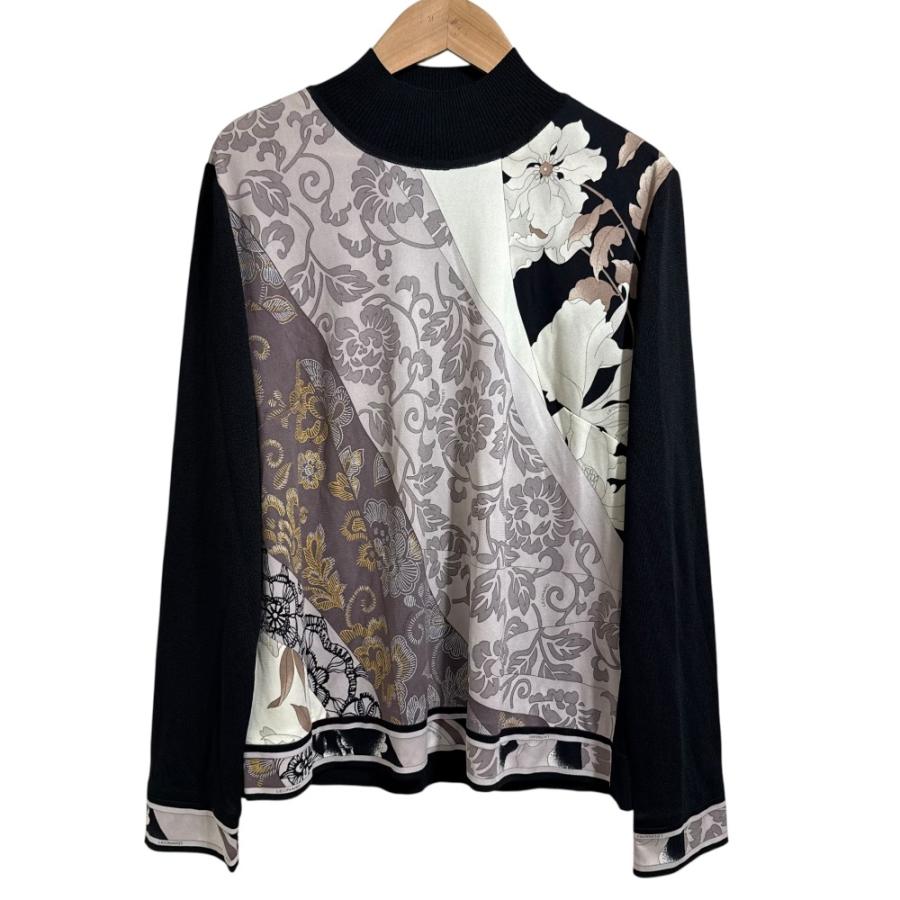 LEONARD フラワープリント タートルネック ニット L ネイビー 美品