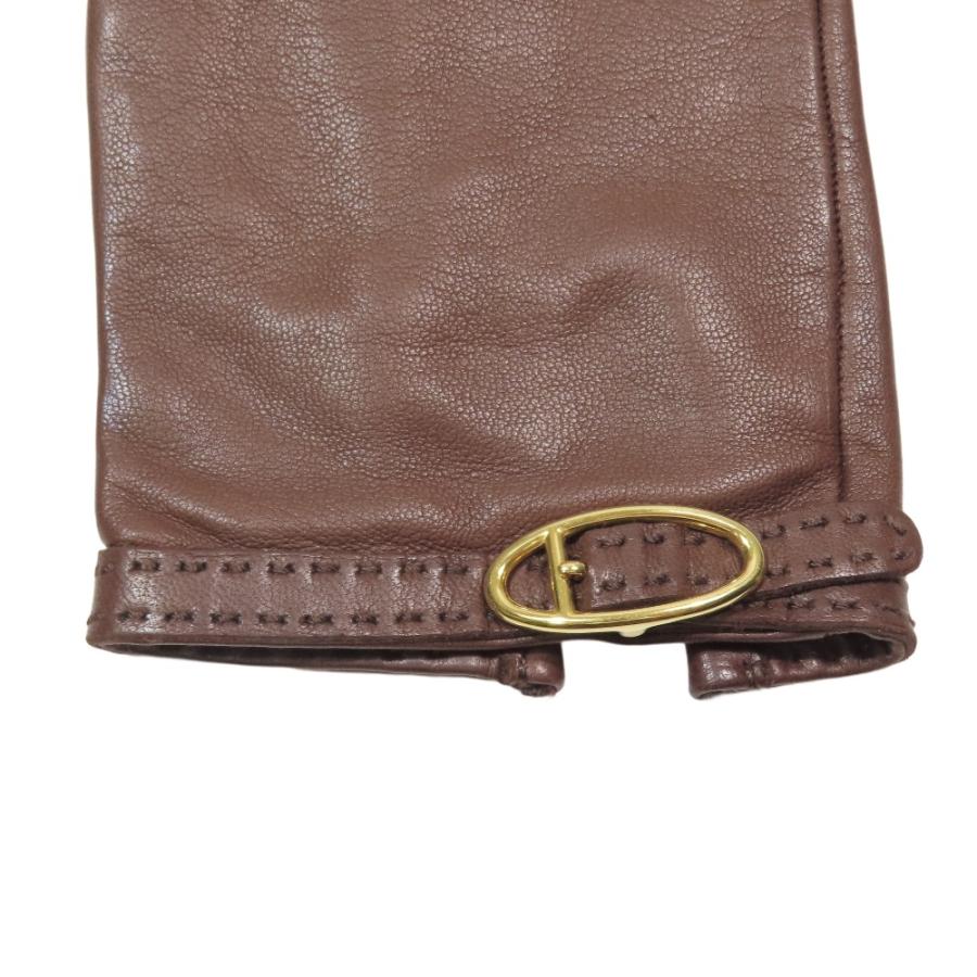 HERMES（エルメス） 良品 レザー グローブ 革手袋 ベルト ゴールド