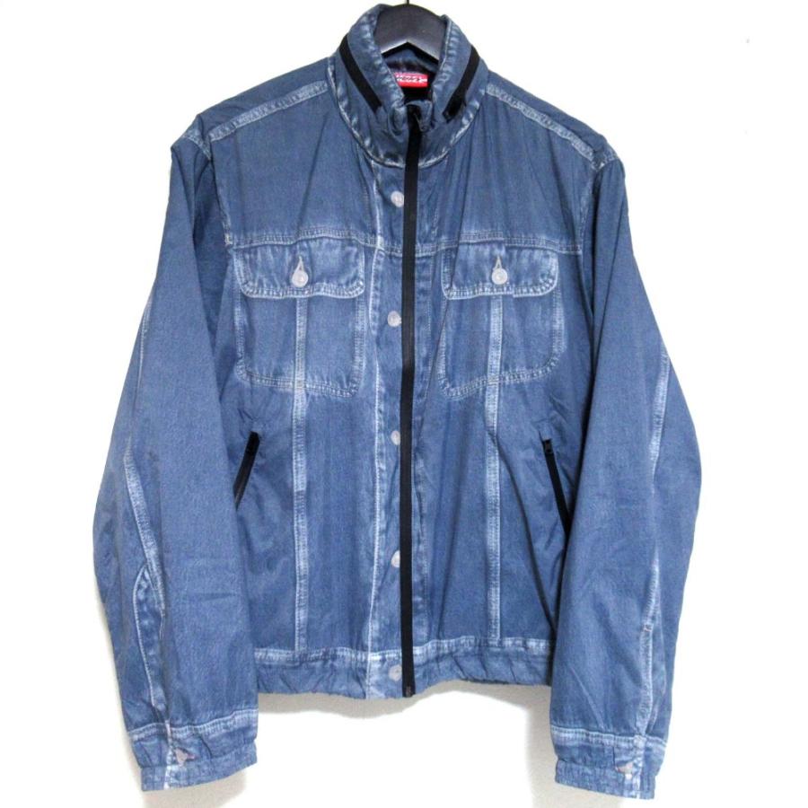 美品 DIESEL ディーゼル AUWT-TREVOR-HT19 デニム転写 トロンプルイユ ナイロン ジップアップジャケット S インディゴブルー メンズ 古着 中古 USED DIESEL（ディーゼル） 美品 AUWT-TREVOR-HT19 デニム転写