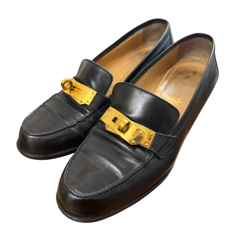 HERMES(エルメス) ローファー 35 レディース - 黒 シルバー金具/ケリー