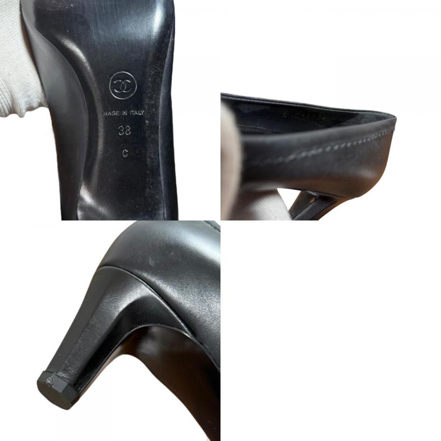 CHANEL ブラック ベルベット パンプス CHANEL 美品 シャネル ココマーク アーモンドトゥ パンプス 38C