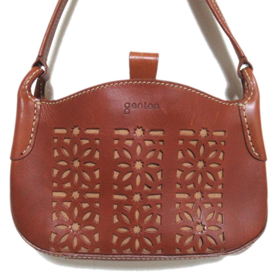 genten（ゲンテン） 美品 レザー カットワーク ハンドバッグ ブラウン