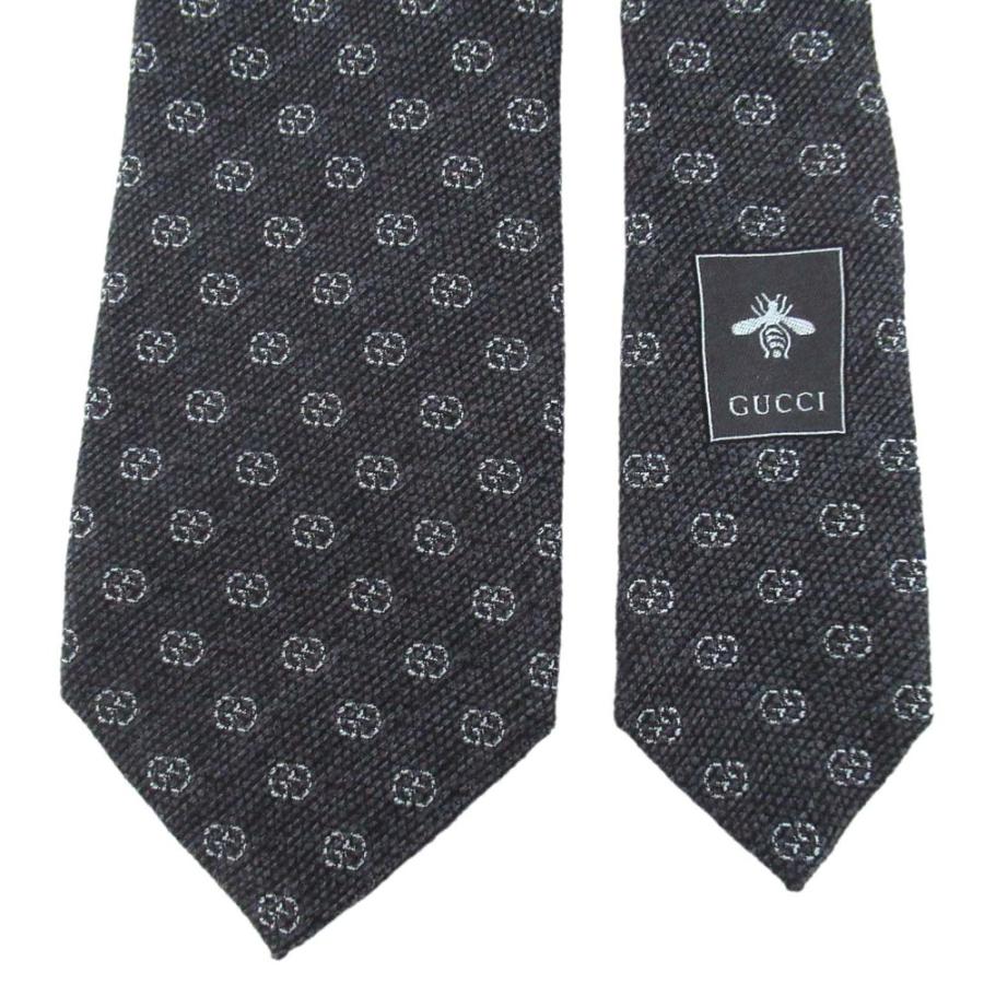 美品 GUCCI グッチ ミケーレ期 GG柄 シルクウール ネクタイ チャコールグレー メンズ 古着 中古 USED GUCCI（グッチ） 美品 ミケーレ期 GG柄 シルクウール ネクタイ