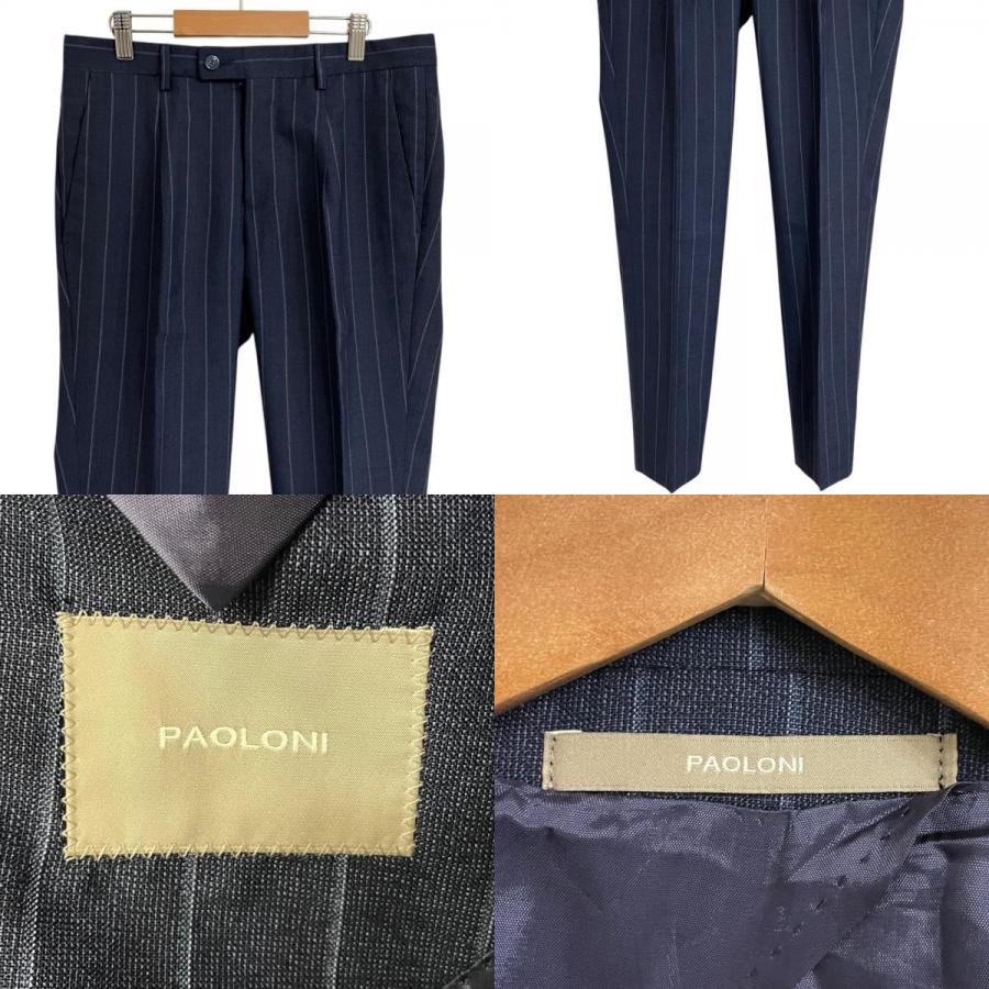 イタリア製・訳有美品■PAOLONI セットアップ スーツ ネイビー×ストライプ 美品 クリーニング済み PAOLONI パオローニ ピンストライプ柄