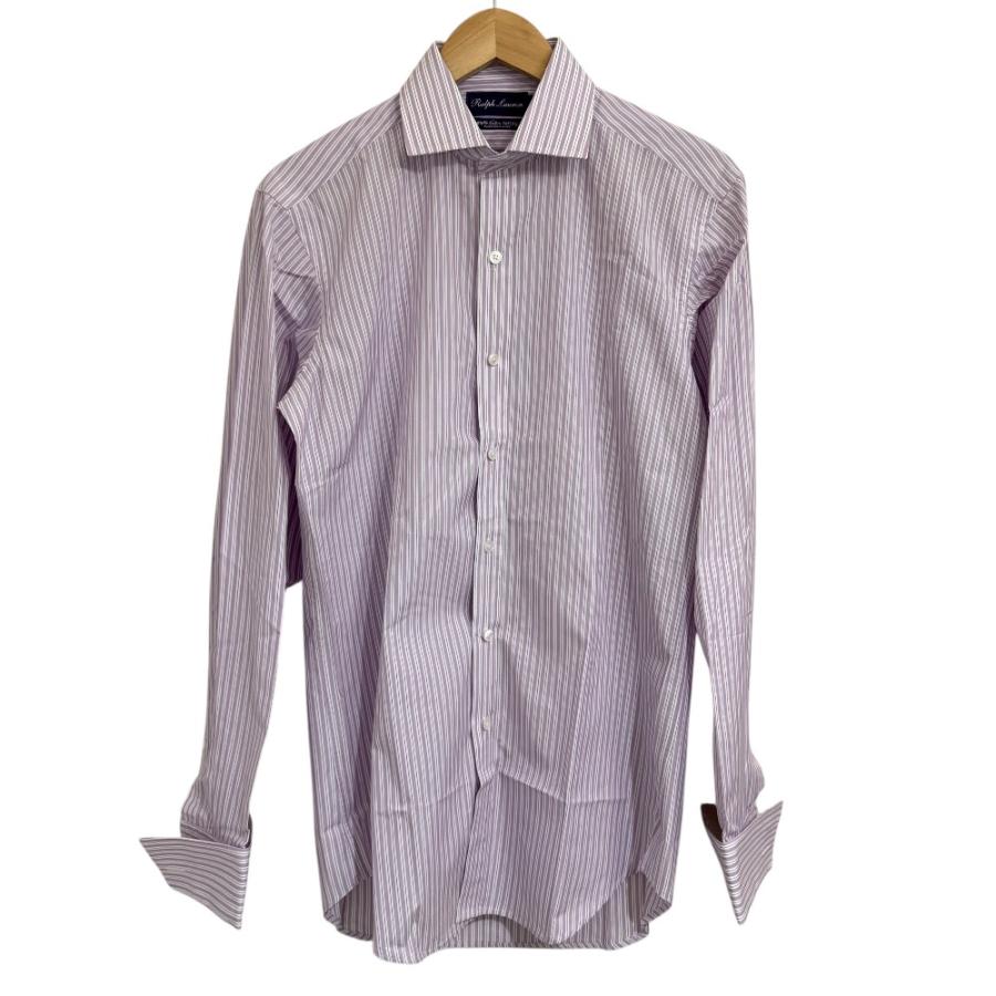 美品☆ラルフローレンパープルレーベル　長袖シャツ　ストライプ　白　グレー　S 美品 RALPH LAUREN PURPLE LABEL ラルフローレンパープルレーベル