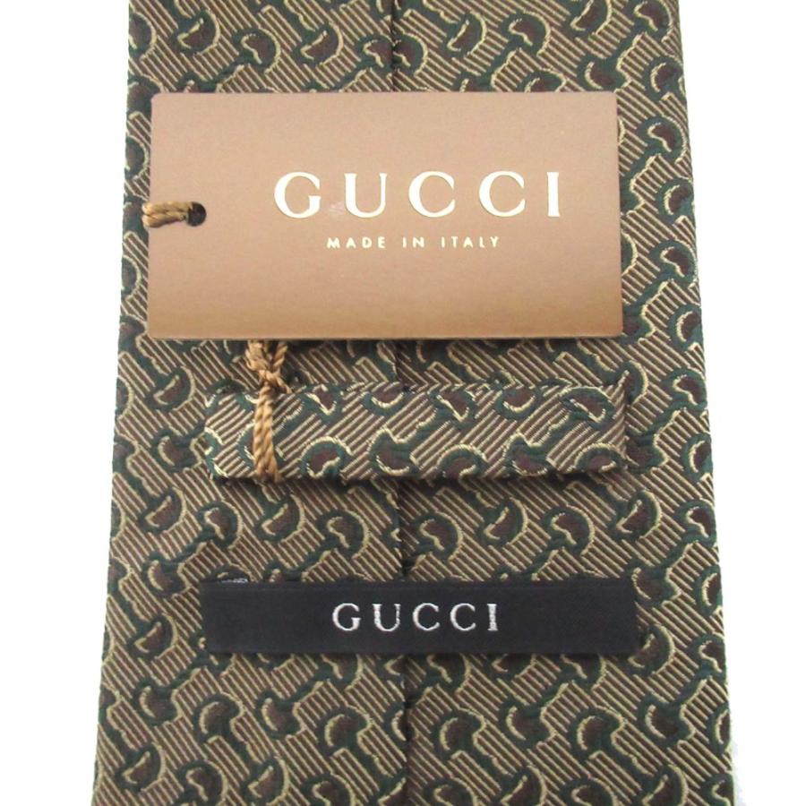 未使用 GUCCI グッチ ホースビットジャガード シルク ネクタイ カーキ系 メンズ 古着 中古 USED GUCCI（グッチ） 未使用 ホースビットジャガード シルク ネクタイ