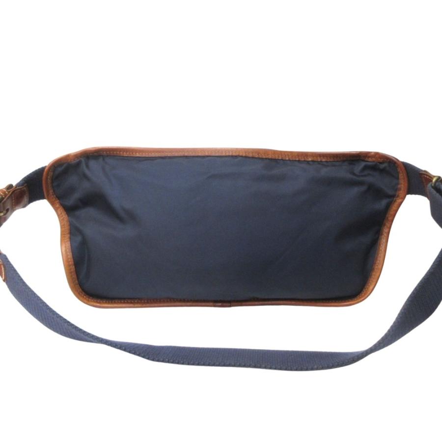美品 Felisi フェリージ クロス ボディ ショルダー バッグ 鞄 ウエスト ポーチ ナイロン レザー 427 ネイビー/ブラウン メンズ 古着 中古
