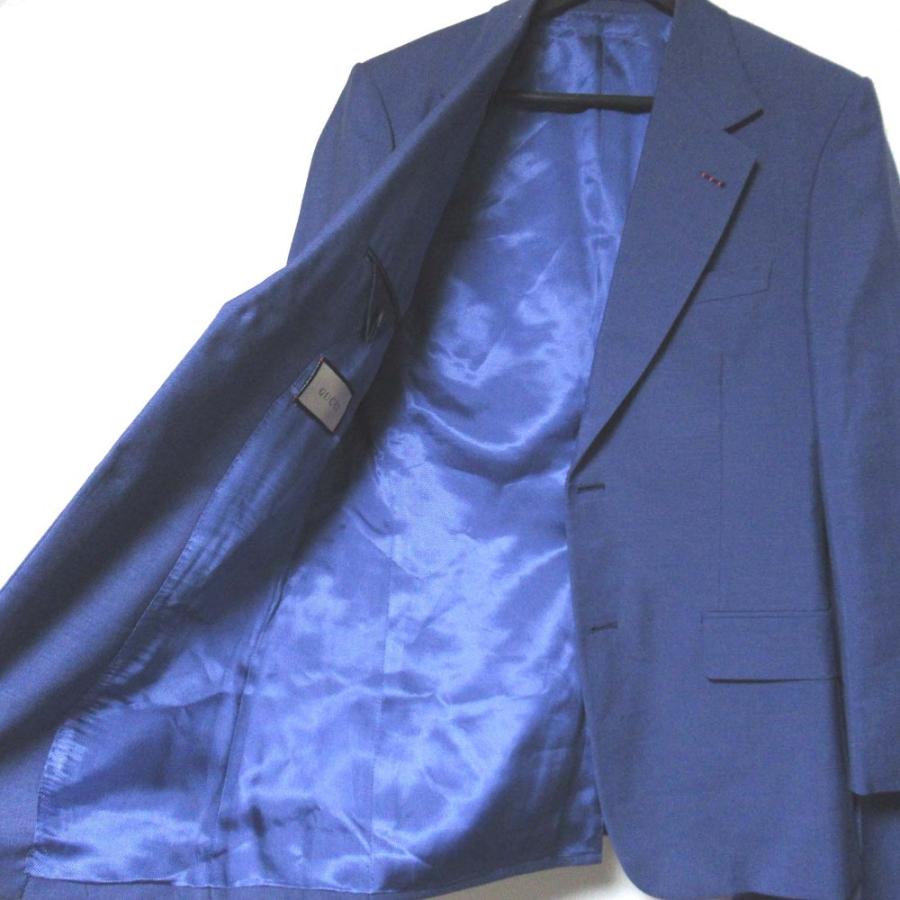 美品 24SS GUCCI グッチ モヘヤウール テーラードジャケット+スラックスパンツ スーツ セットアップ サイズ46 170/88A ブルー メンズ 古着 中古の画像