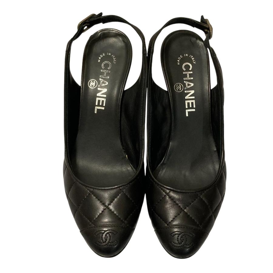 シャネル パンプス スリングバック ココマーク マトラッセ 黒 23.5相当 CHANEL（シャネル） 美品 ココマーク マトラッセ スリングバック