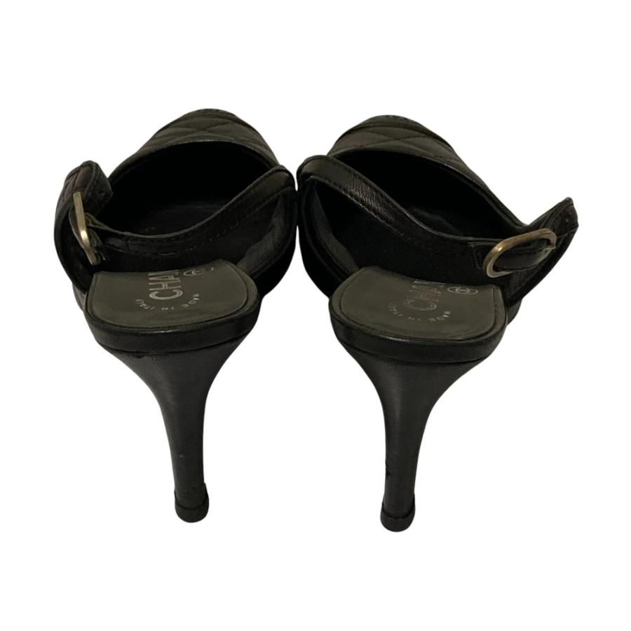 シャネル パンプス スリングバック ココマーク マトラッセ 黒 23.5相当 CHANEL（シャネル） 美品 ココマーク マトラッセ スリングバック