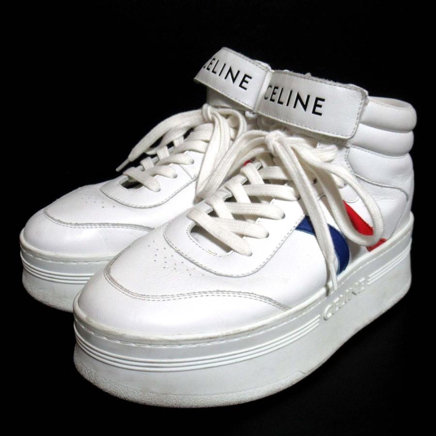 美品✨️ セリーヌ ブロックスニーカー レザー ホワイト レディース 23cm相当 CELINE（セリーヌ） スニーカー BLOCK SNEAKERS ブロックウェッジ