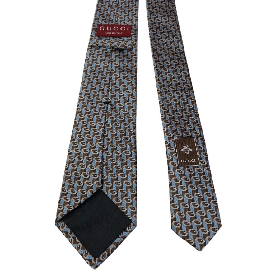 美品 24AW GUCCI グッチ Gロゴジャガード シルク ネクタイ 796414 ブラウン×グレー系 メンズ 古着 中古 USED GUCCI（グッチ） 美品 24AW GUCCI Gロゴジャガード シルク ネクタイ