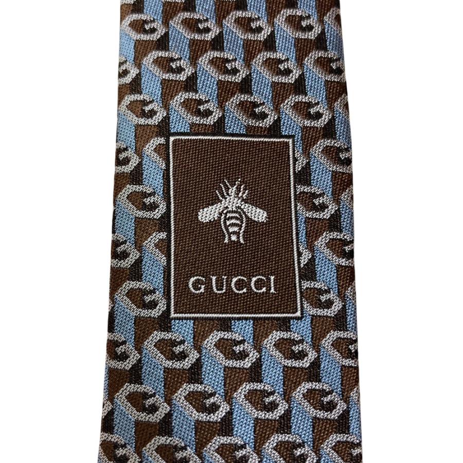 美品 24AW GUCCI グッチ Gロゴジャガード シルク ネクタイ 796414 ブラウン×グレー系 メンズ 古着 中古 USED GUCCI（グッチ） 美品 24AW GUCCI Gロゴジャガード シルク ネクタイ