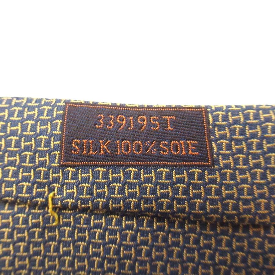 HERMES（エルメス） 美品 H総柄 小紋柄 シルク ネクタイ ネイビー 
