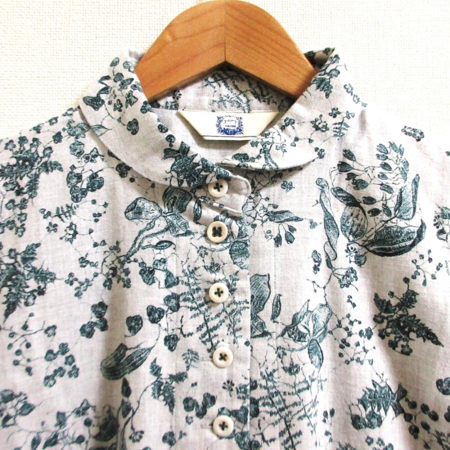 美品 yesterday CROSS Cotton House Aya イエスタデイクロス クロシェットフラワー プリント シャツ ブラウス サイズM グレー レディース 古着 中古 USED 美品 yesterday CROSS Cotton House Aya イエスタデイクロス