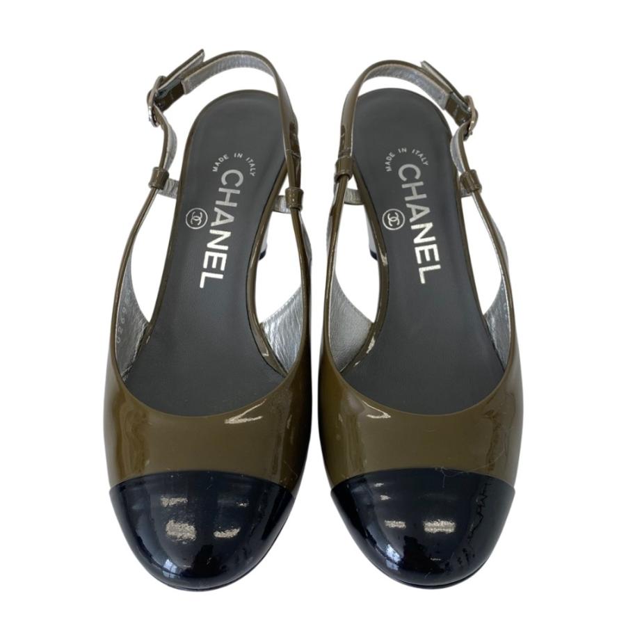 CHANEL（シャネル） 良品 パテントレザー スリングバックパンプス 36