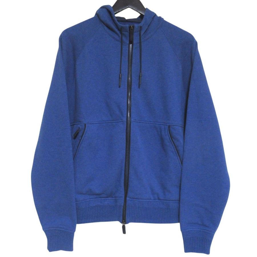 美品 Ermenegildo Zegna エルメネジルドゼニア パイピングレザー コットンスウェット ジップアップ パーカー サイズ48 ブルー メンズ 古着 中古 USED 美品 Ermenegildo Zegna エルメネジルドゼニア パイピングレザー