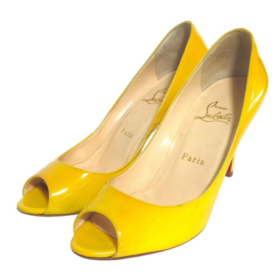 Christian Louboutin パテント　オープントゥパンプス　37 Christian Louboutin（クリスチャンルブタン） 良品 パテントレザー