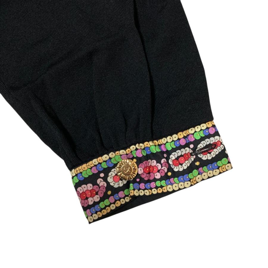 美品 LEONARD FASHION レオナールファッション ビジュー柄 シルクツイル ニットカットソー ブラウス M ブラック レディース 古着 中古 USED LEONARD FASHION 美品 レオナールファッション ビジュー柄 シルク