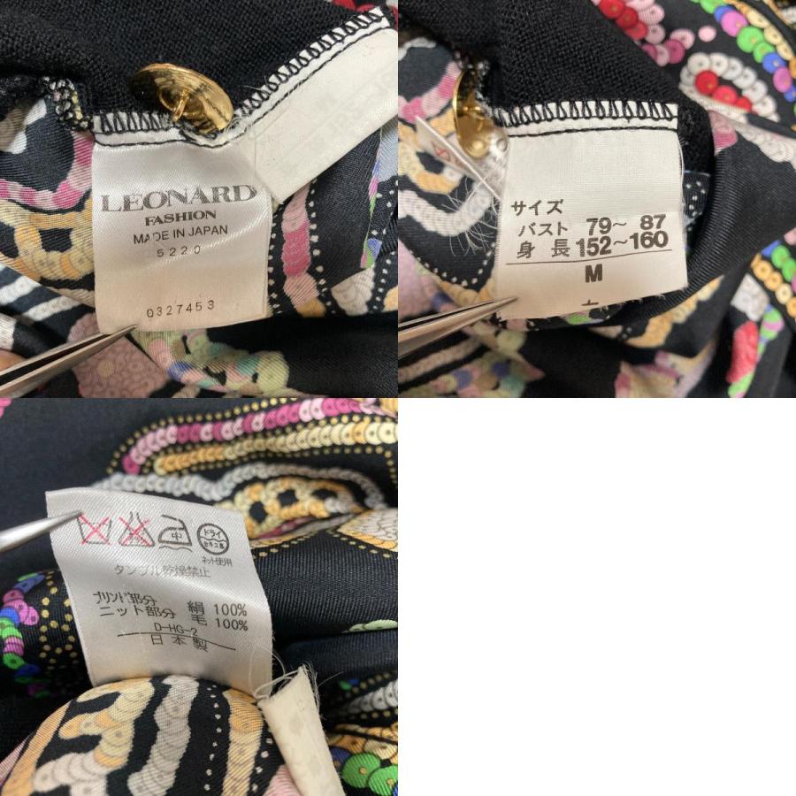 美品 LEONARD FASHION レオナールファッション ビジュー柄 シルクツイル ニットカットソー ブラウス M ブラック レディース 古着 中古 USED LEONARD FASHION 美品 レオナールファッション ビジュー柄 シルク