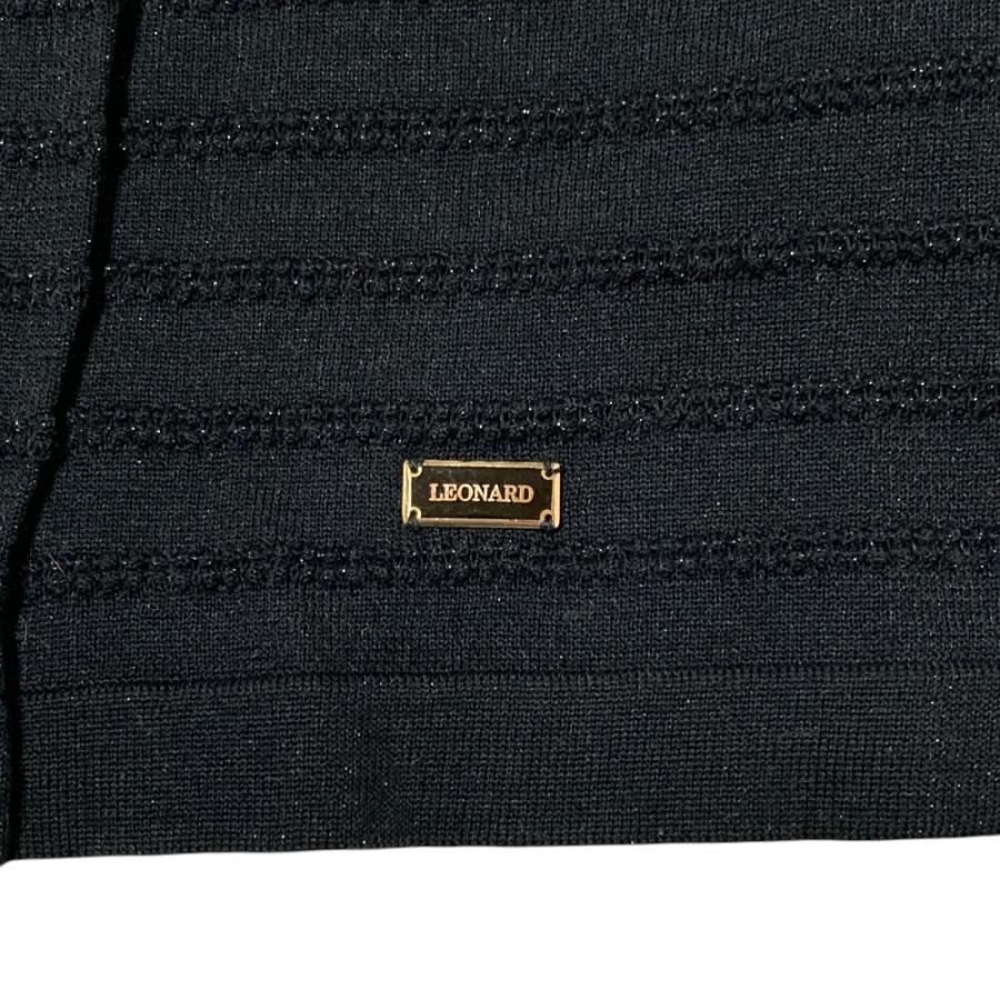 美品 LEONARD FASHION レオナールファッション フラワートリム ラインストーン ニットカーディガン L ブラック レディース 古着 中古 USED LEONARD FASHION 美品 レオナールファッション フラワートリム ライン