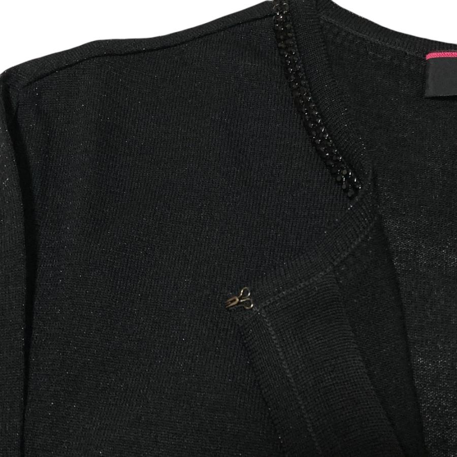美品 LEONARD FASHION レオナールファッション フラワートリム ラインストーン ニットカーディガン L ブラック レディース 古着 中古 USED LEONARD FASHION 美品 レオナールファッション フラワートリム ライン