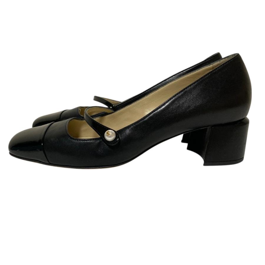 ジミーチュウ レザー パンプス ブラック 約24.5cm JIMMY CHOO（ジミーチュウ） 美品 ELISA 45 エリサ スクエアトゥ