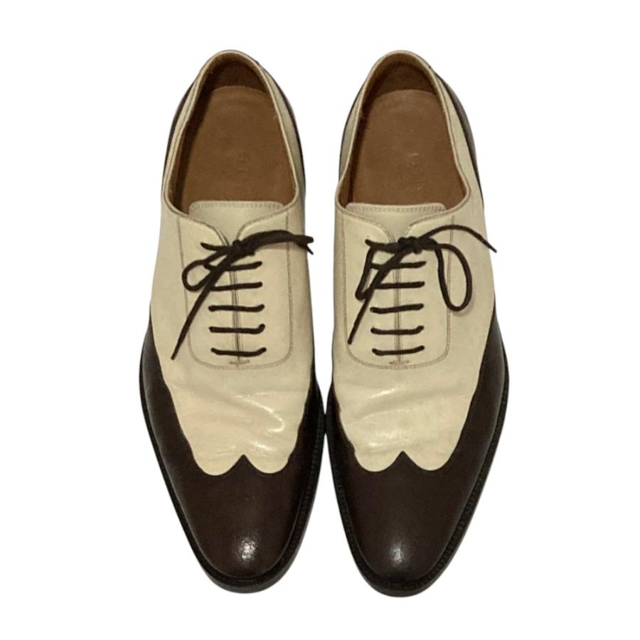 GUCCI グッチ バイカラー ウイングチップ レザーシューズ 39.5 E 24.5cm程度 ブラウン ホワイト系 メンズ 古着 中古 USED GUCCI（グッチ） バイカラー ウイングチップ レザーシューズ 39.5 E