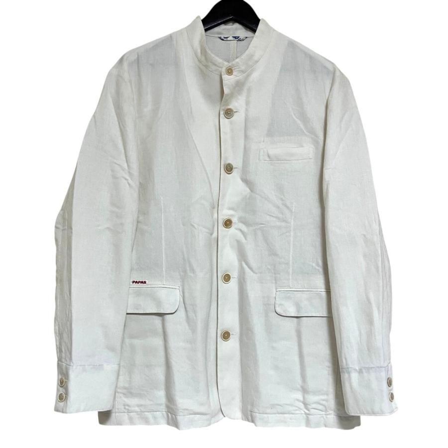 美品 Papas パパス リネンコットン マオカラージャケット シャツジャケット 48 Mサイズ ホワイト メンズ 古着 中古 USED PAPAS（パパス） 美品 リネンコットン マオカラージャケット シャツ
