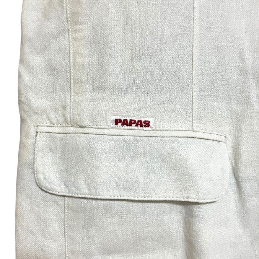 美品 Papas パパス リネンコットン マオカラージャケット シャツジャケット 48 Mサイズ ホワイト メンズ 古着 中古 USED PAPAS（パパス） 美品 リネンコットン マオカラージャケット シャツ