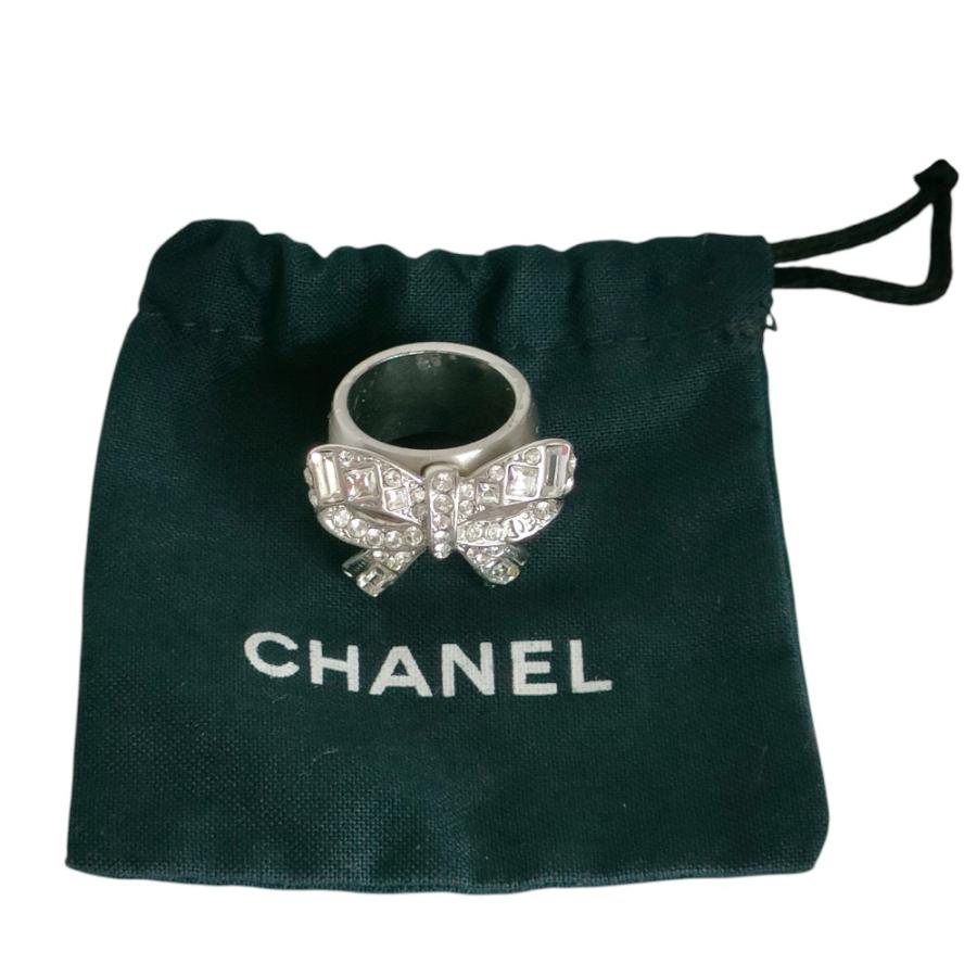 CHANEL シャネル リング 指輪 リボン ラインストーン CHANEL（シャネル） 良品 ラインストーン リボンモチーフ リング 指輪