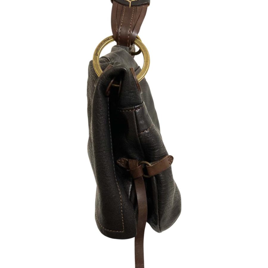 genten（ゲンテン） 美品 レザー フラップ ハンドバッグ ブラウン 