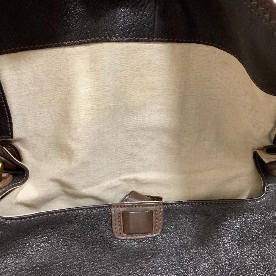 genten（ゲンテン） 美品 レザー フラップ ハンドバッグ ブラウン 