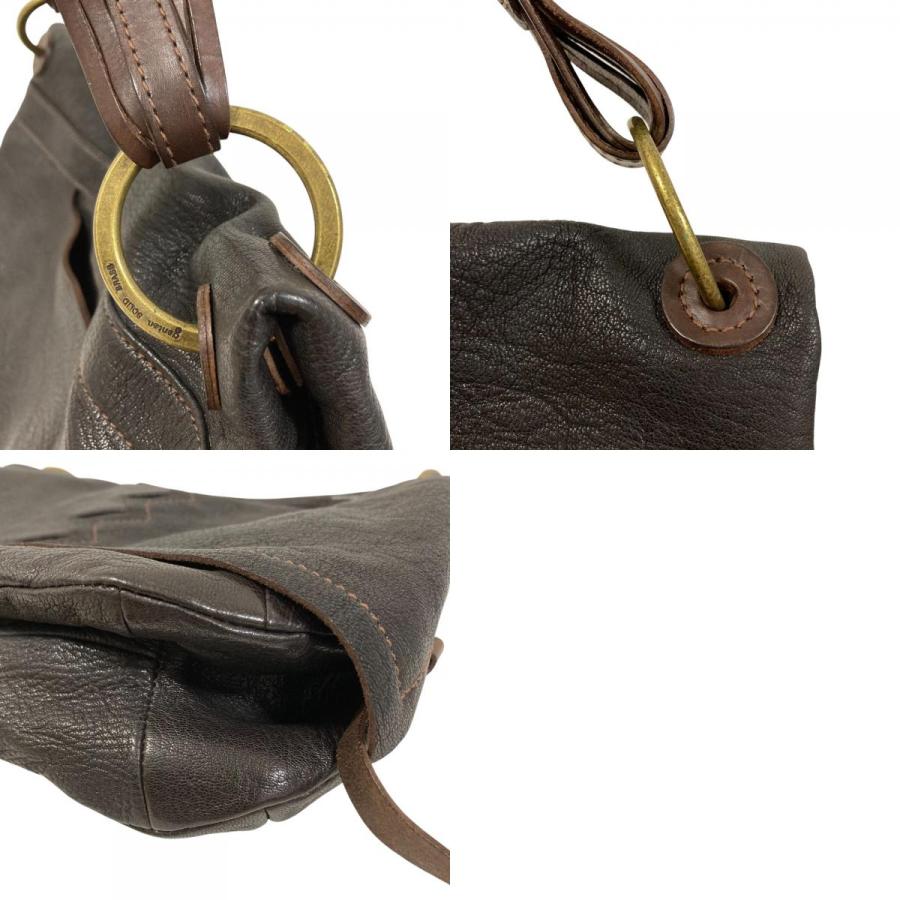 genten（ゲンテン） 美品 レザー フラップ ハンドバッグ ブラウン 